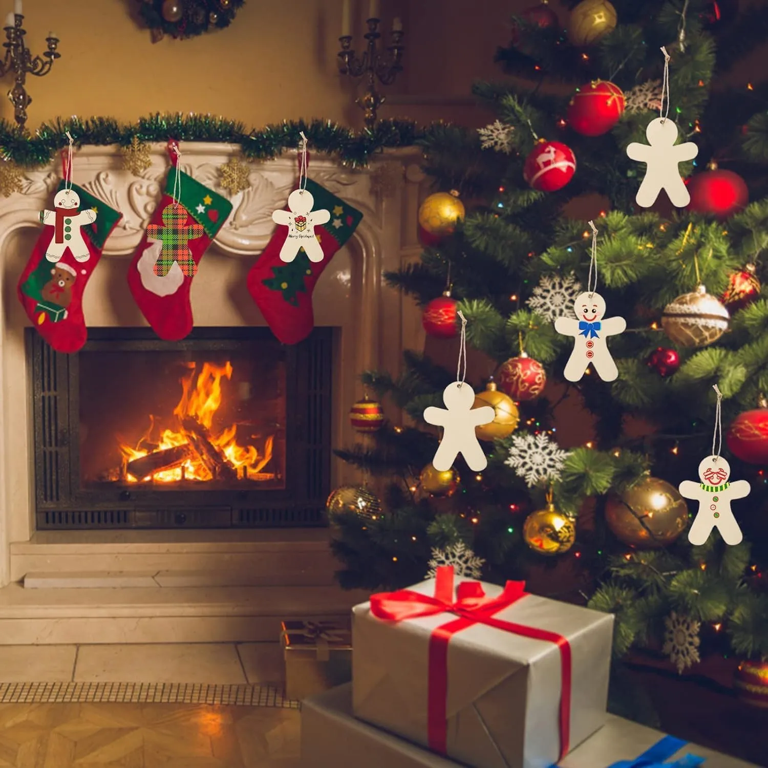 10 قطعة الزنجبيل الخشبي الرجال لم تنته الخشب شرائح القرص DIY بها بنفسك شجرة عيد الميلاد زخرفة معلقة الديكور عيد الميلاد نويل نافيداد ناتال #5