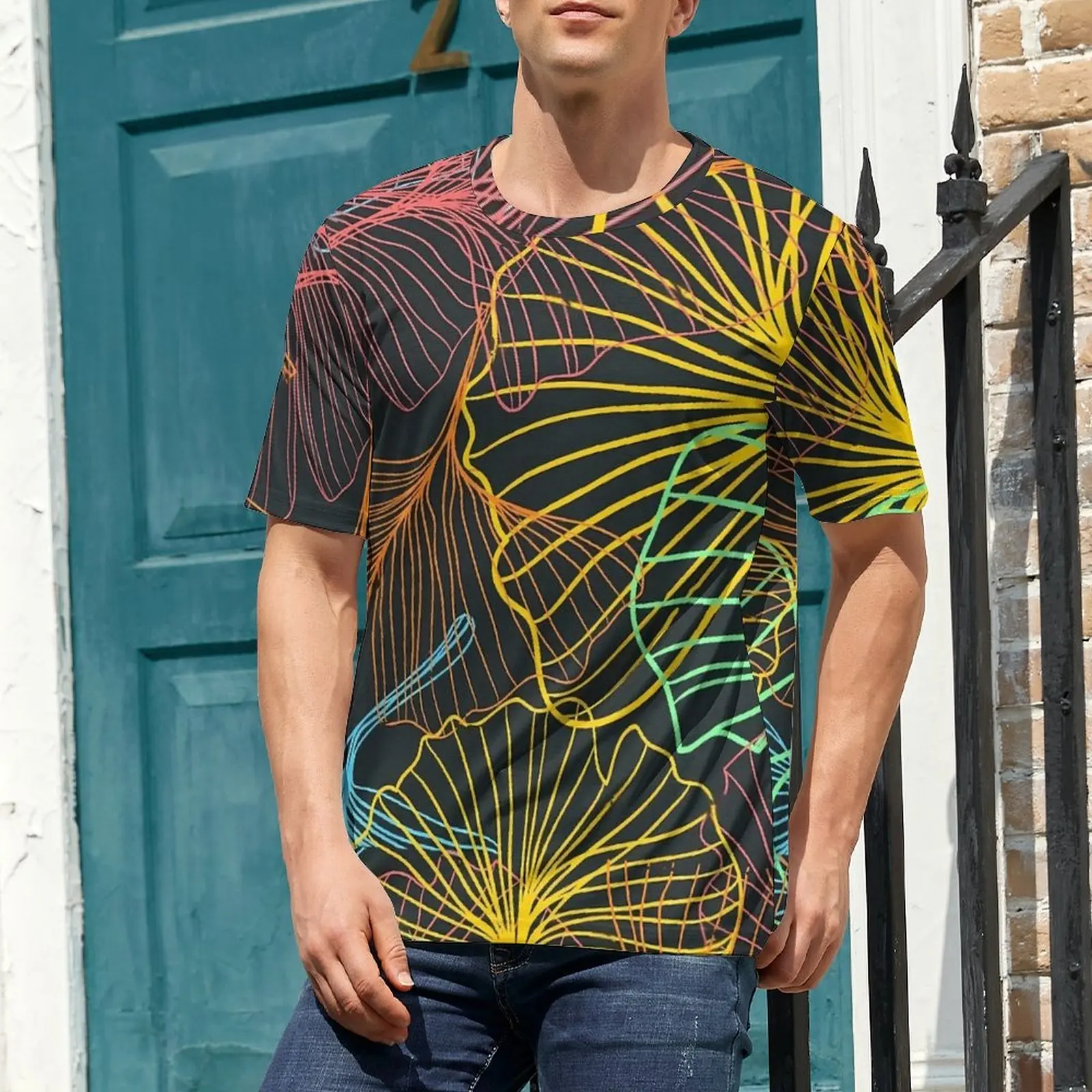 Summer T Shirt Colorful Ginkgo Biloba T Shirts Super Leaves Print Casual Hip Hop Tees For Man Short-Sleeve Big Size Clothing