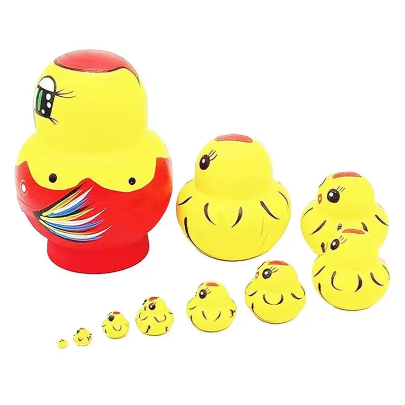 Boneca de nidificação russa brinquedos 10x conjunto de madeira bonecas de nidificação russa pintinhos poultries padrão empilhamento brinquedos para meninos meninas