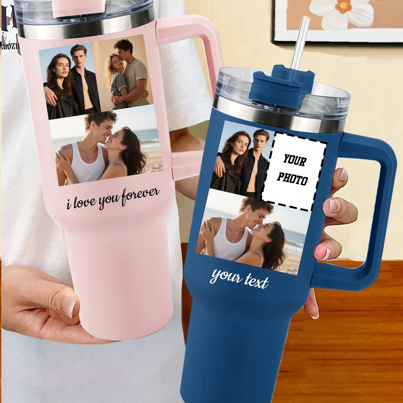 

Customizable Photo 40 Oz Stainless Steel Thermos with Straw And Cleanup Tool - Personalized Text Customization, Keeps Drinks Hot/ Cold for 24 Hours, Leak-Proof, Durable, Suitable for Sports, Gym, Travel - Perfect Holiday Gift for Men & Women