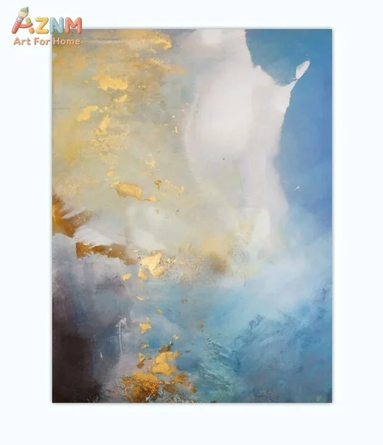 AZNM Blue Gold Marble Abstract Canvas Wall Art Modern Fluid Texture Painting Print Luxury Style Living Room Home Decor