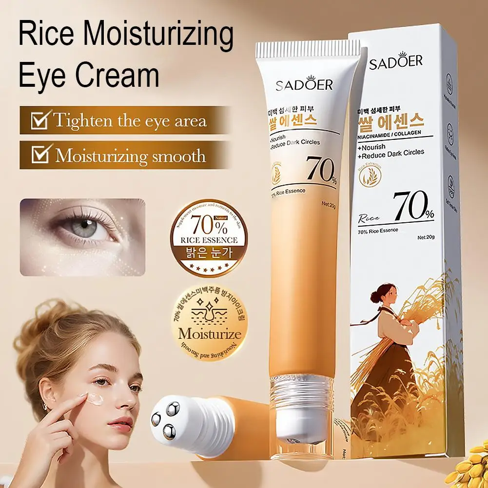 70% Rice Essence Eye Cream Roller Massage Anti-Puffiness Eye Serum Hydrating Smoothing Tightening Eye Skin Care Cosmetics