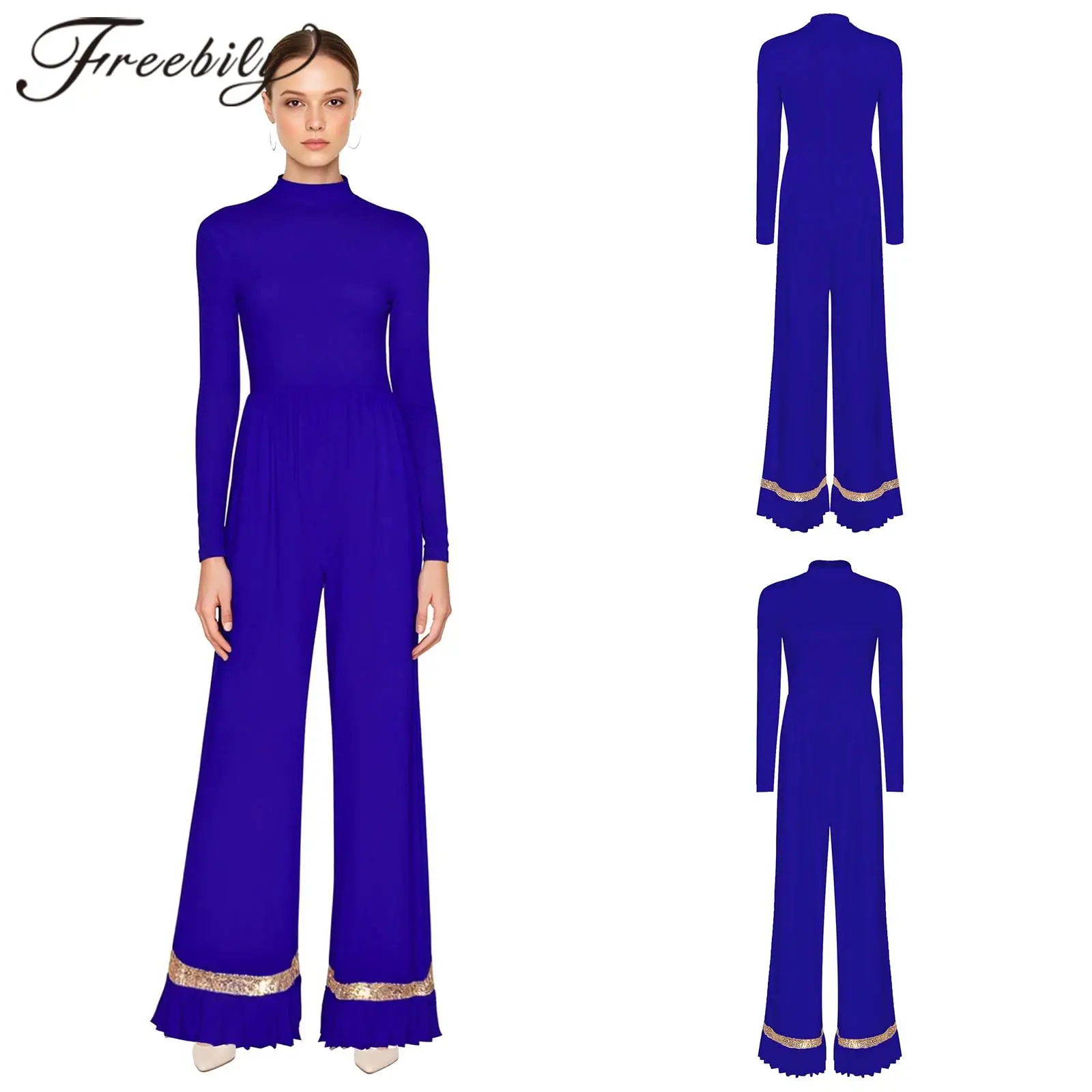 

Women Lyrical Dance Pants Liturgical Dancewear Church Costumes Praisewear Adults Performance Jumpsuit Worship Wide Leg Romper