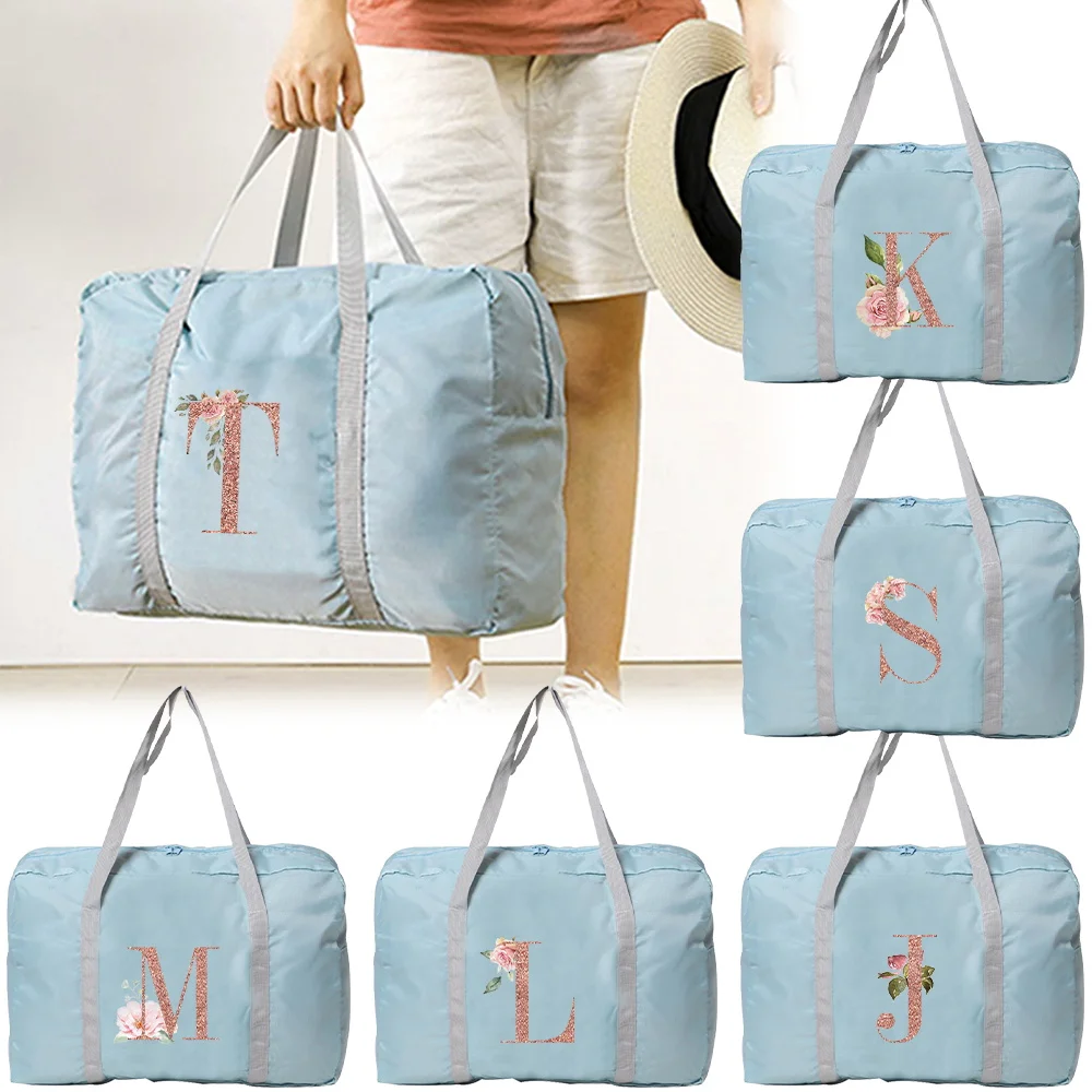 

Handheld Travel Bag with Large Capacity Spacious and Durable Reusable Fashionable Luggage Bag Rose Gold Letter Printed Series