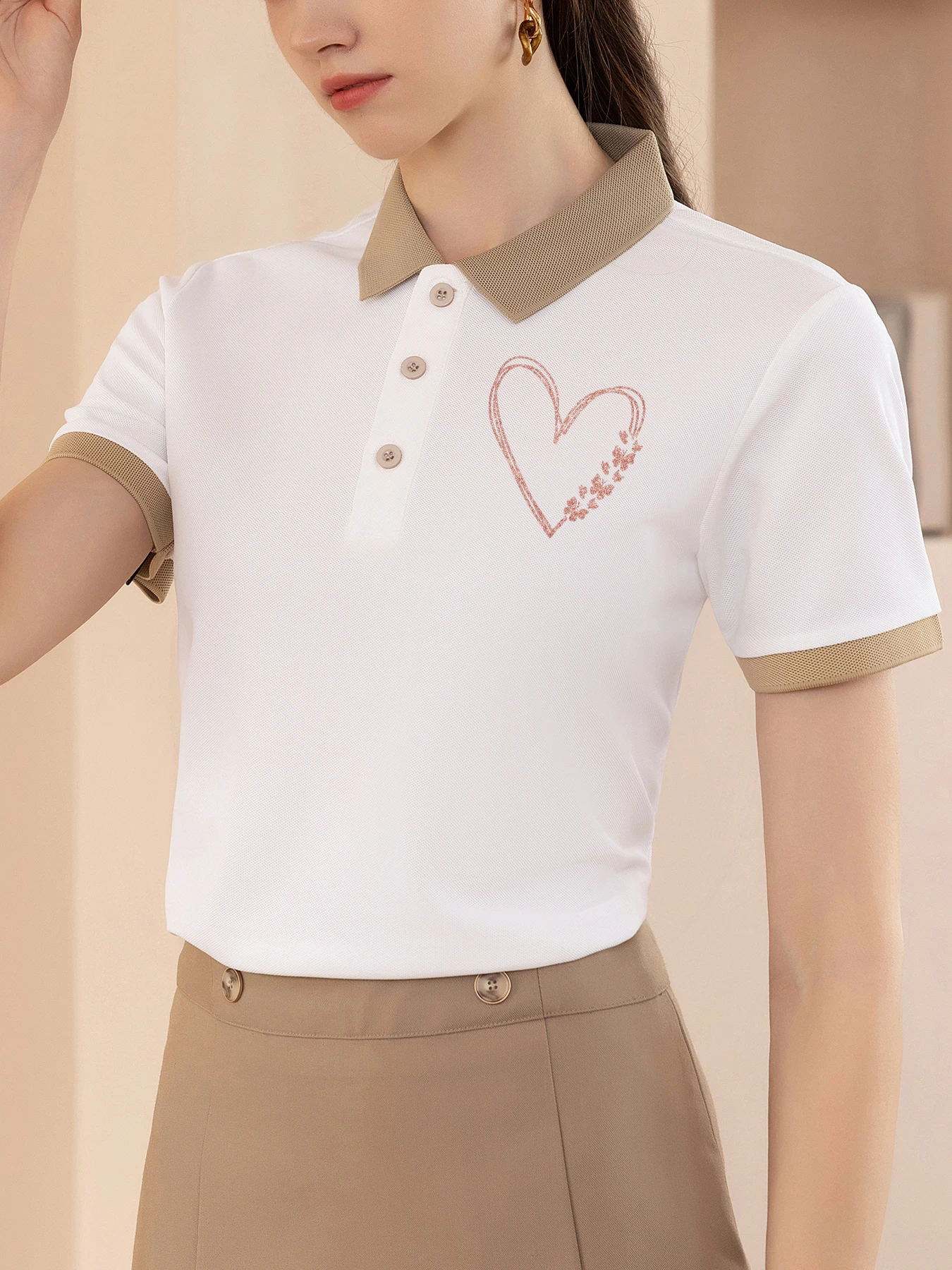 

Pink Gold Butterfly Love Prints Y2K Women Polo Shirt Contrast Lapel Shirts Culture Hip Hop Clothes Soft Golf Short Sleeve