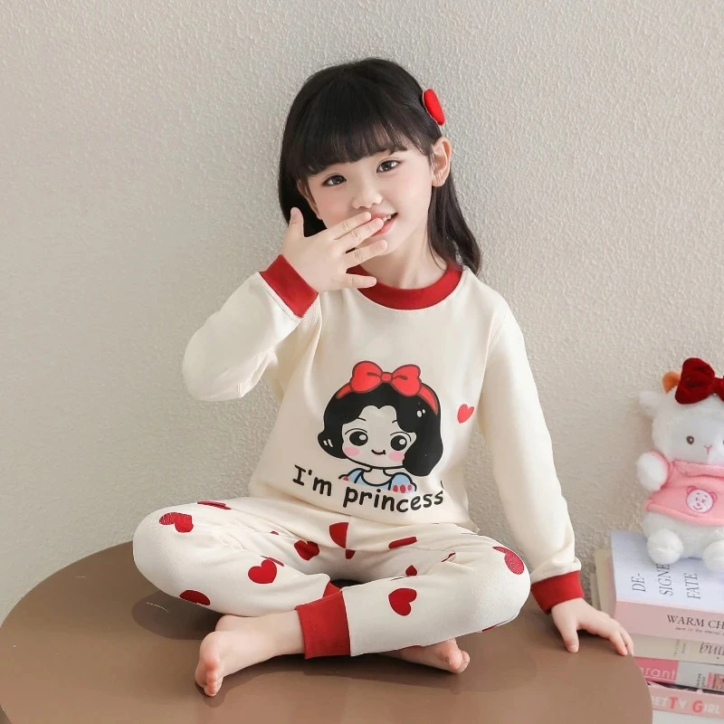 

2025 Girls Thermal Set, 100% Cotton Warm Underwear & Pajamas for Toddlers & Kids