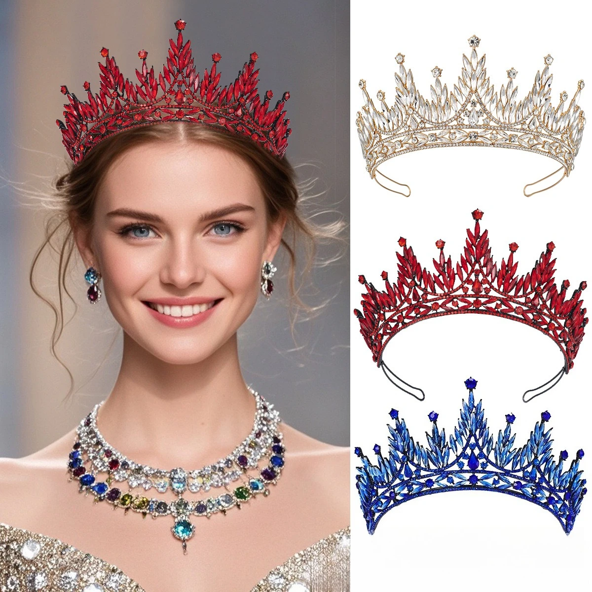 

European and American Bridal Crown Headpiece Crystal Full Diamond Wedding Hair Accessories Paired with Exquisite Wedding Crown