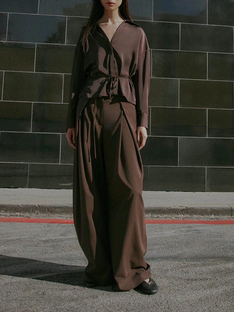 Faion Long Sve irt – Texture Satin de soie, col rabattu avec ceinture, vêtements pour femmes, Costume de scène ethnique, nouvelle collection hiver 2025