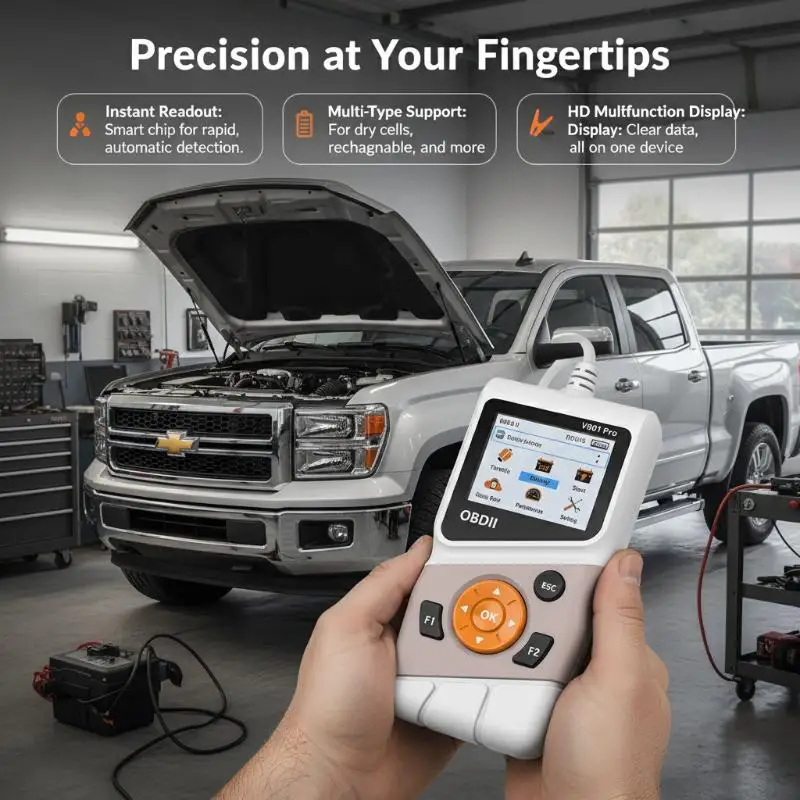 V901 Pro OBDII Car Diagnostic Scanner Lightweight OBD Fault Detector Battery Testing Tool for Road Trip Emergency Use