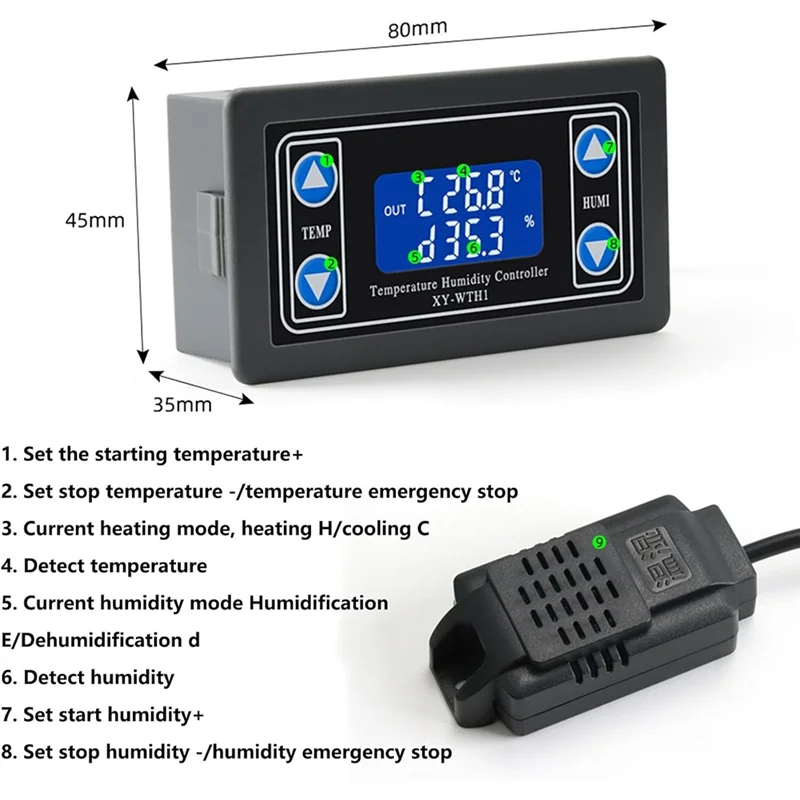 ABUG-XY ‑ WTH1 Digital LCD Temperature Humidity Controller Indicator For Incubation Breeding Greenhouse,Automatic Thermostat