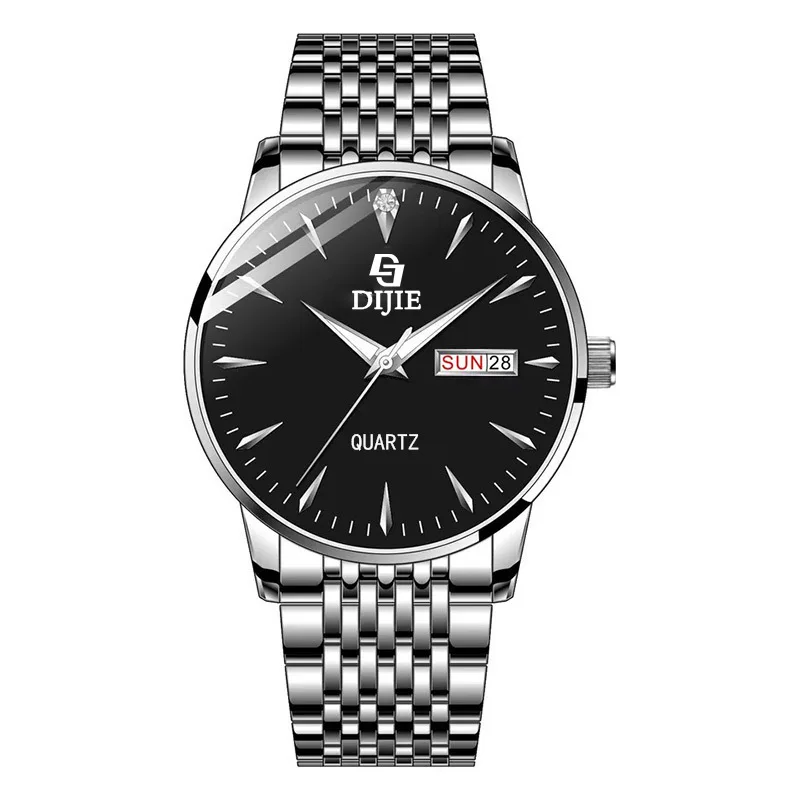 New stylish, personalized, high-end sports watch with a large dial, luminous features, steel band, calendar function, and a beau