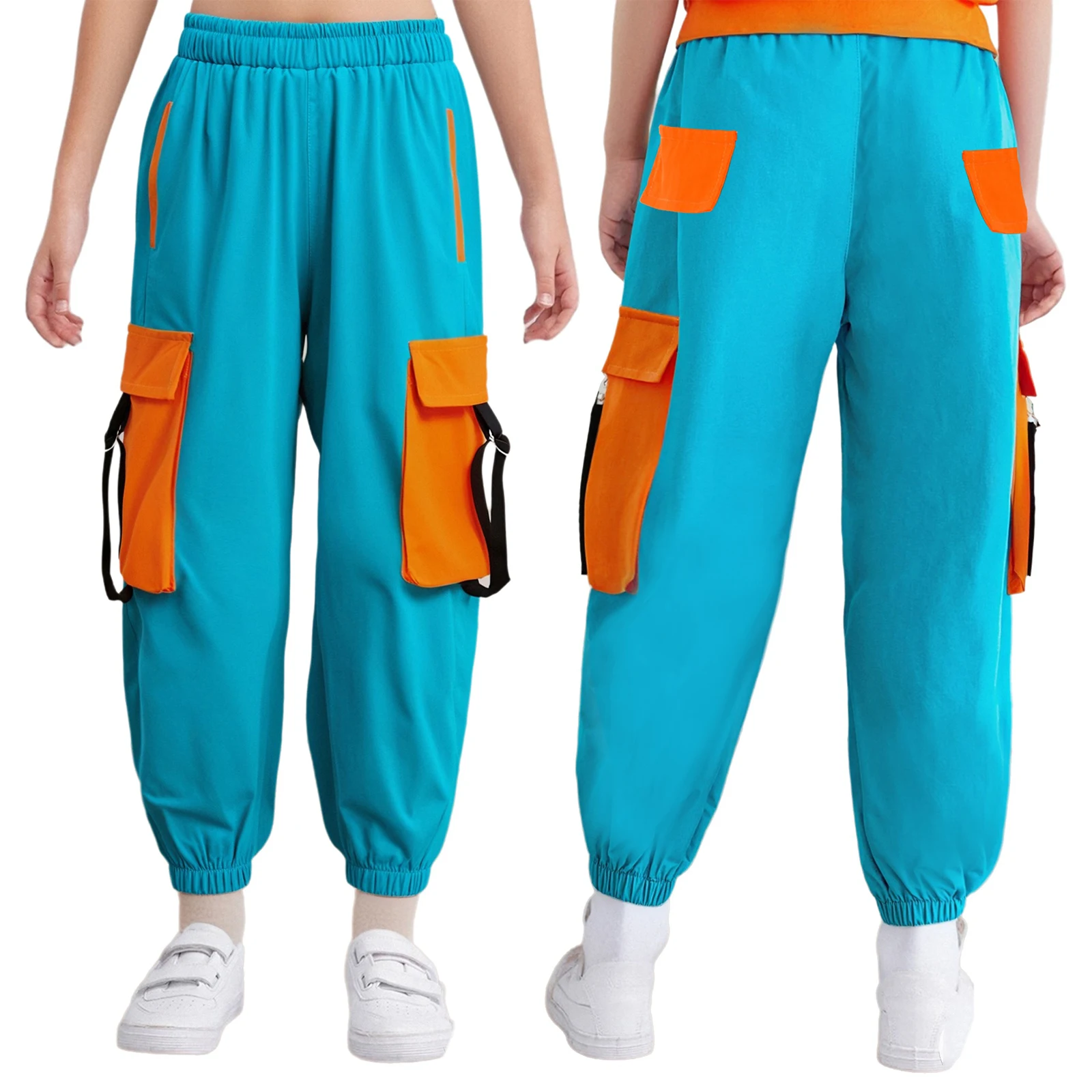 

Детские брюки-карго в стиле хип-хоп для девочек, джаз, уличные танцы, спортивные брюки-карго с эластичным поясом и буквенным принтом, спортивные штаны с карманами