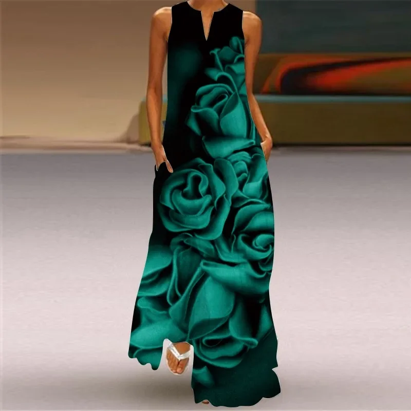 

Noble women’s mysterious rose 3D printed loose dress