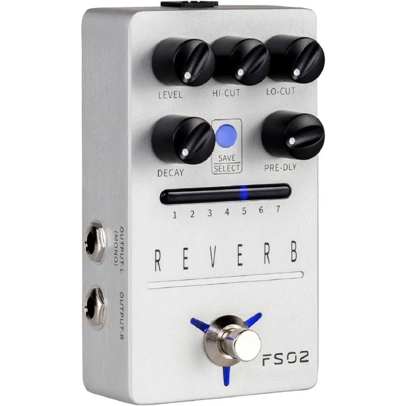 

FS02 Stereo Reverb Pedal Guitar Effect with 7 Presets Room Hall Church Cave Plate Spring Mod True Bypass