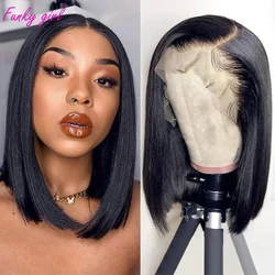 Glueless Bob Hair Wig Human Hair Ready To Wear Straight Bob wigs Transprent 4x4 Lace Closure Wig Cheap For Women Human Hair