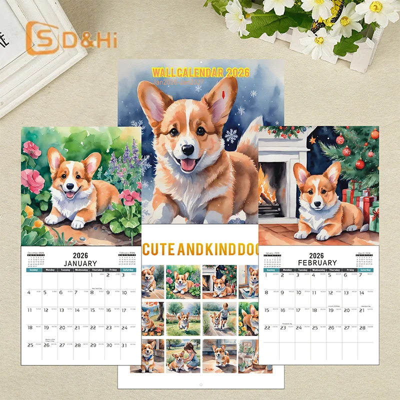

Cartoon Dog Wall Calendar 2026 Monthly Hangable Wall Calendar Corgi Dog Design Monthly 12 Month Family Organizer Calendar