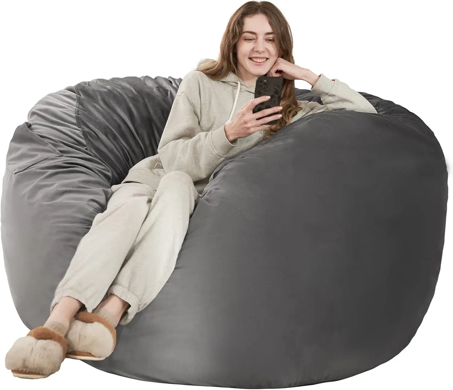 Bean Bag Chair: Giant 4' Memory Foam Furniture Bean Bag Chairs for Adults with Microfiber Cover - 4Ft, Grey