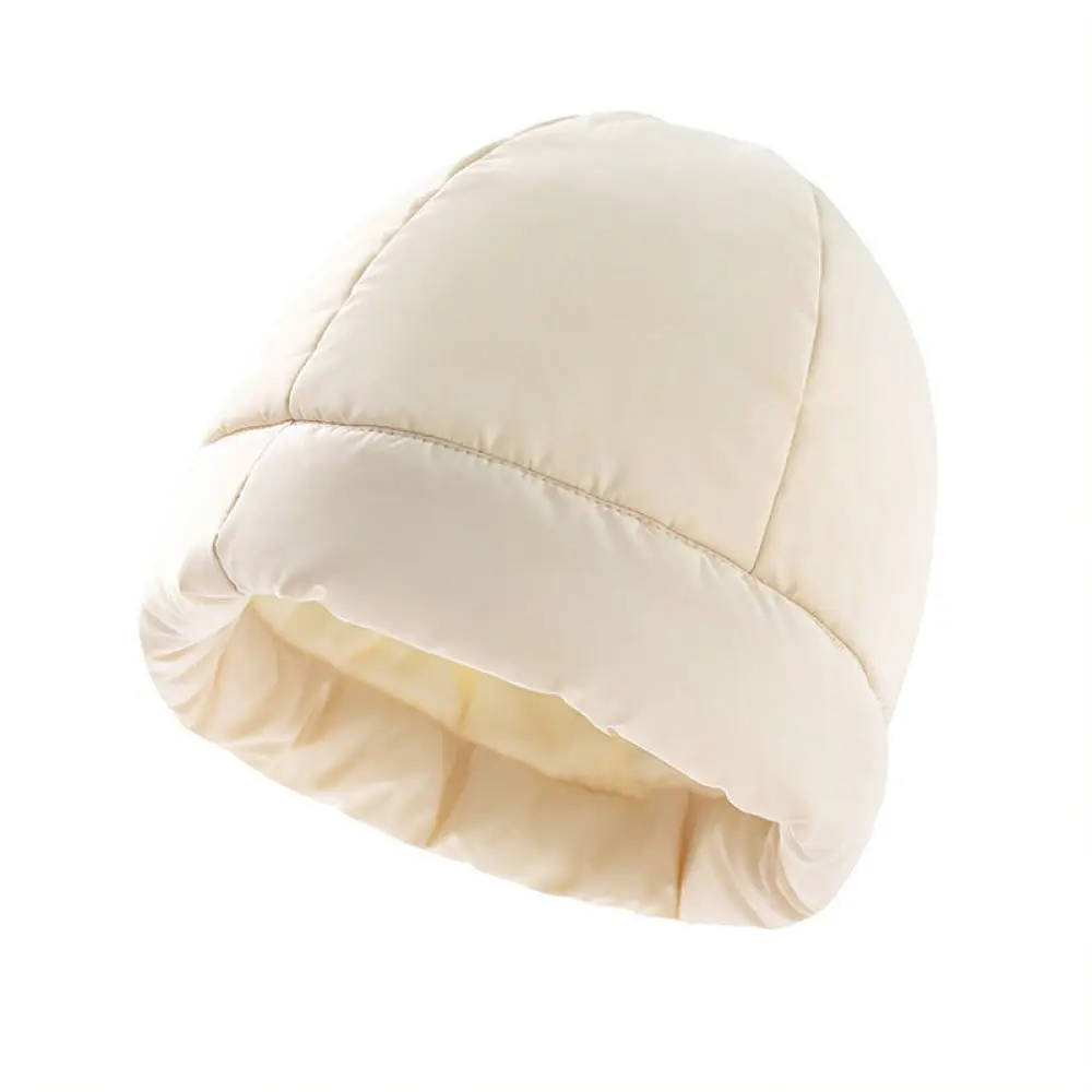 Women Winter Beanie Hat Down Cotton Padded Thickened Thermal Warm Cap Windproof Fashion Casual Solid Color Soft Headwear