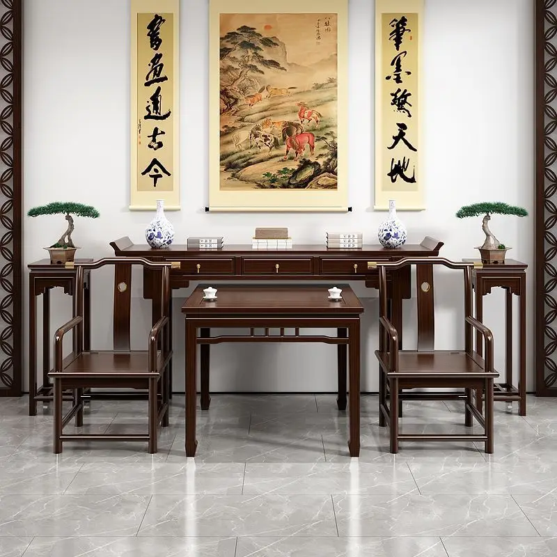 Rural Zhongtang six-piece solid wood new Chinese eight immortals table simple case offering table Buddhist platform household