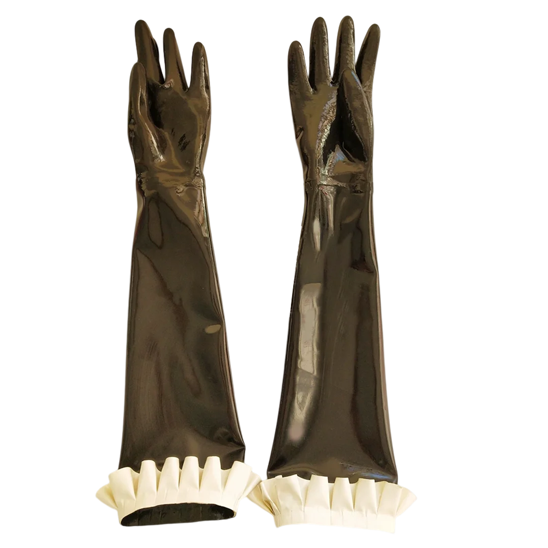 

Sexy Latex Long Gloves Rubber Fetish Party Cosplay Costumes with Lace Flounces Handmade RLA044