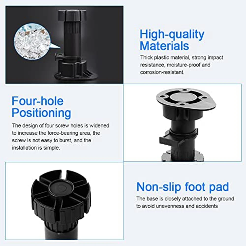 AT4120Pcs Furniture Feet Adjustable Cupboard Foot Leg Unit Cabinet Legs with Kick Board Clips for Kitchen Bathroom Cabinet
