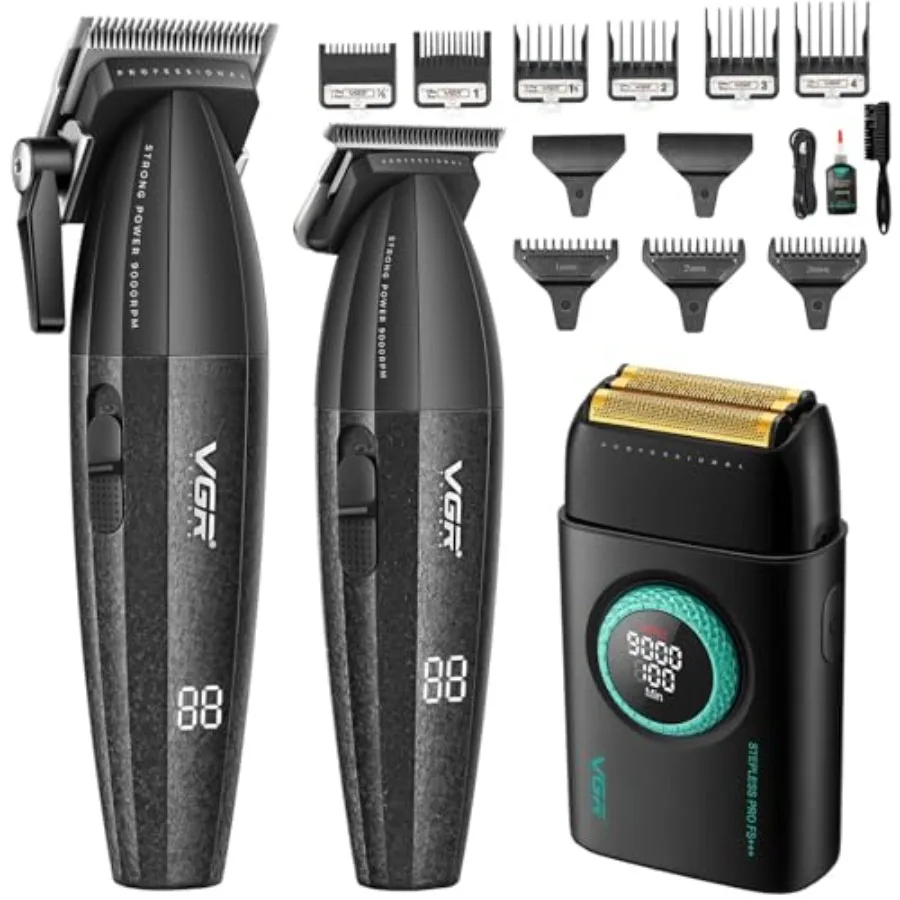 

Hair Clippers for Men Professional Barber Clippers and Trimmers Set Triple Floating Blade Foil Shaver Cordless 9000 RPM Mot
