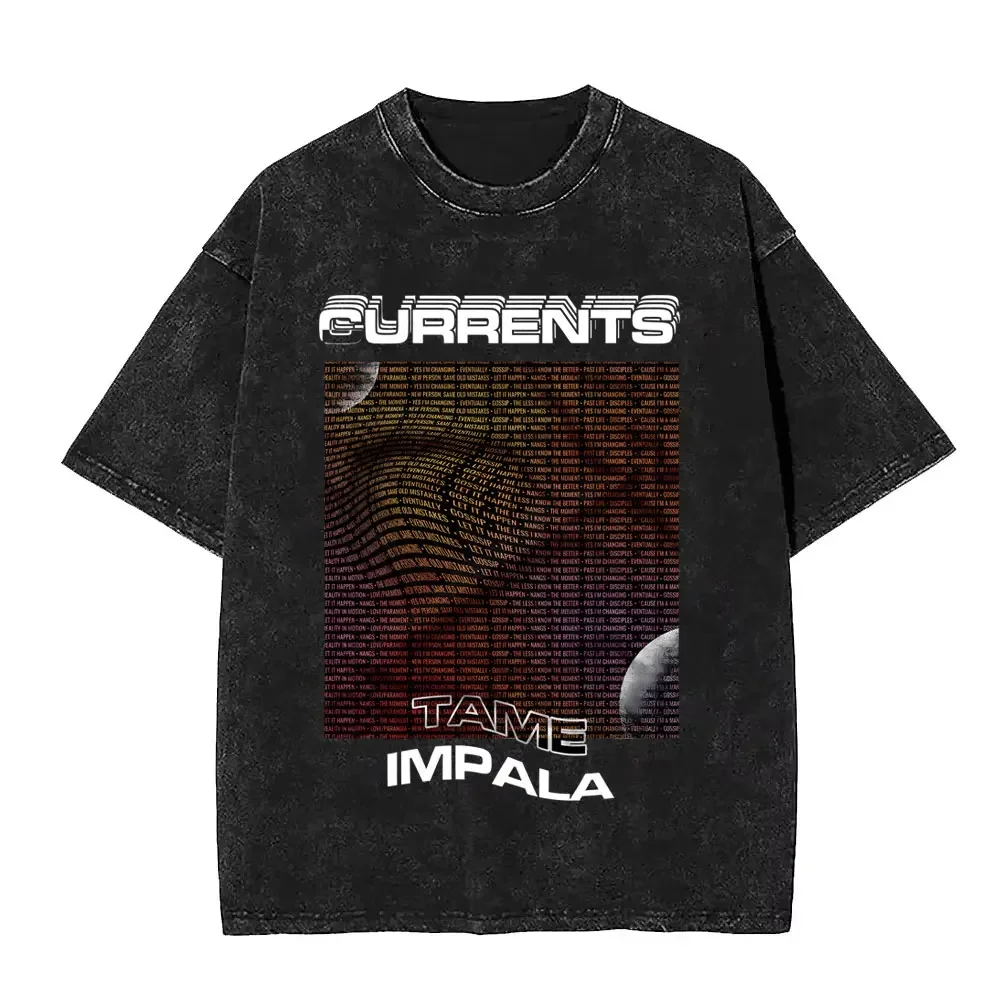 Customization Shirt Washed Vintage Tame Impala Graphic Print T-shirts Men's Clothing Pop Rock Band T-shirt Men Women Fashion Ret