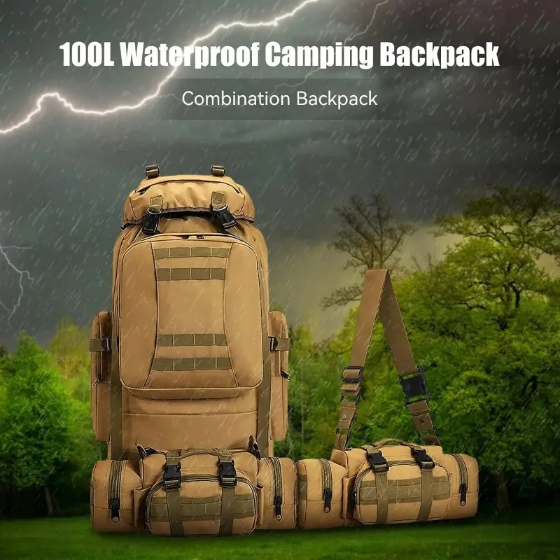 100L Camping Hiking Backpack,Molle Tactical rucksack backpack,Waterproof Lightweight Hiking Backpack bag for men