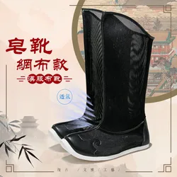 Vintage Black Summer Breathable Hanfu Boots Warrior Swordsman Cosplay Mesh Cloth Old High Kungfu Riding Boots Upturned