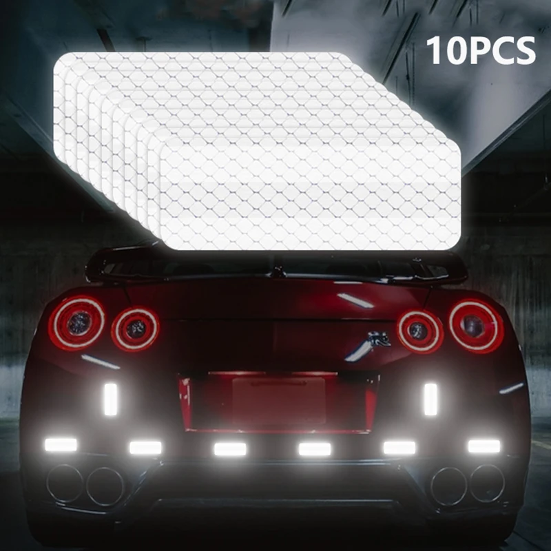 

10Pcs/ Set White Car Stickers and Decals Reflective Tape Motorcycle Bicycle Warning Signs Helmet Decorative Stickers Noctilucent