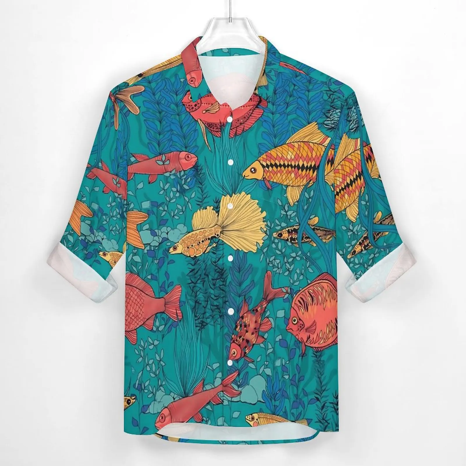 Tropical Marine Casual Shirts Men Fish Garden Shirt Long Sleeve Trendy Streetwear Blouses Spring Graphic Clothes Plus Size