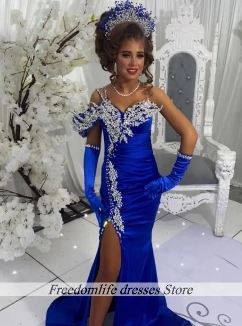 

Элегантные вечерние платья-русалка королевского синего цвета 2026 с разрезом и бисером, на одно плечо, для дня рождения и выпускного вечера, на заказ