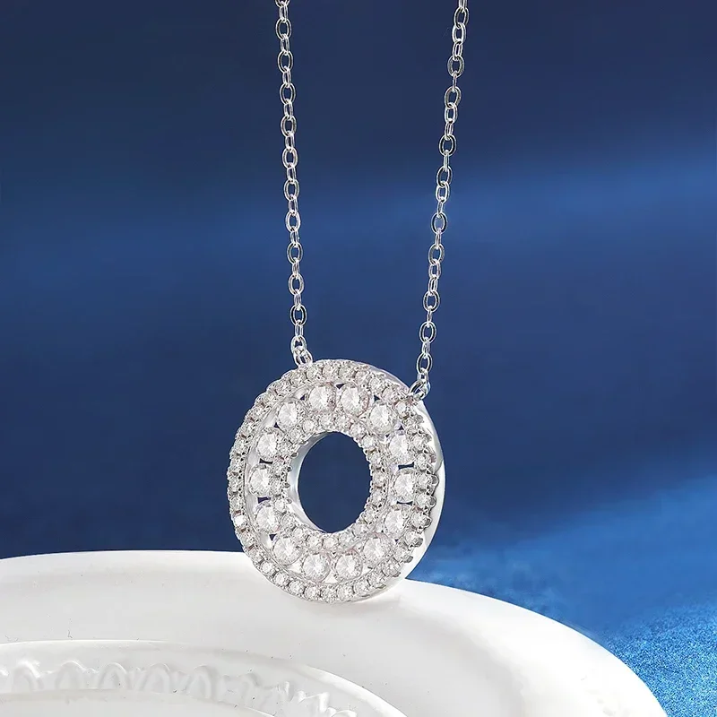 

1.4CT D Color Double Circle Moissanite Necklace Pendant For Women GRA Certified S925 Silver Neck Chain Luxury Jewelry Gift