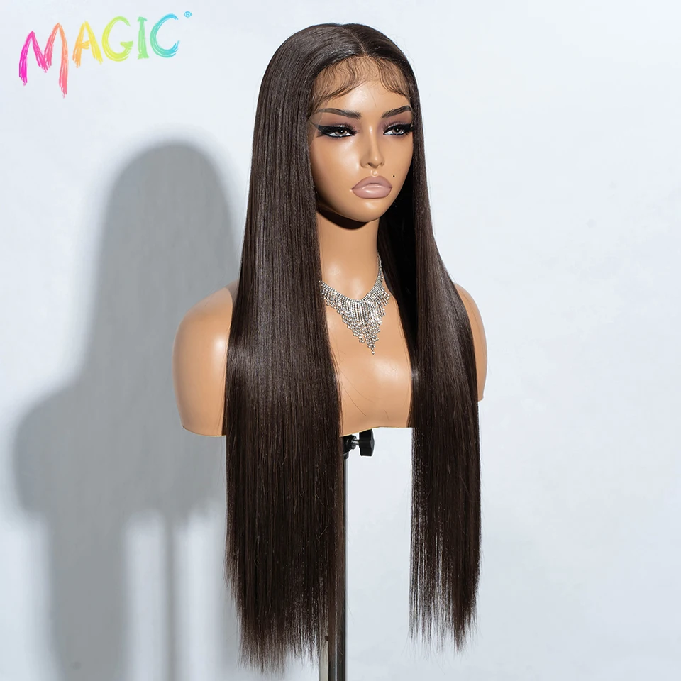 Magic Cosplay Wig Synthetic Lace Wig 30 Inch Long Straight Wigs Soft Rainbow Colorful Ombre Blonde Ginger Wigs For Women