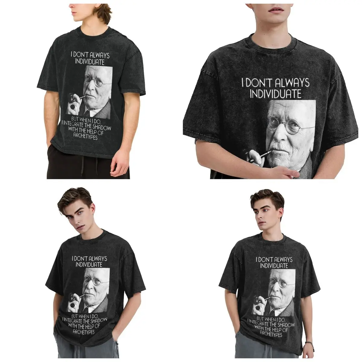 Carl Jung - Individuate 2 Hip Hop Short Sleeve T-Shirts Washed Tops Tees Streetwear T Shirt Casual for Men woman