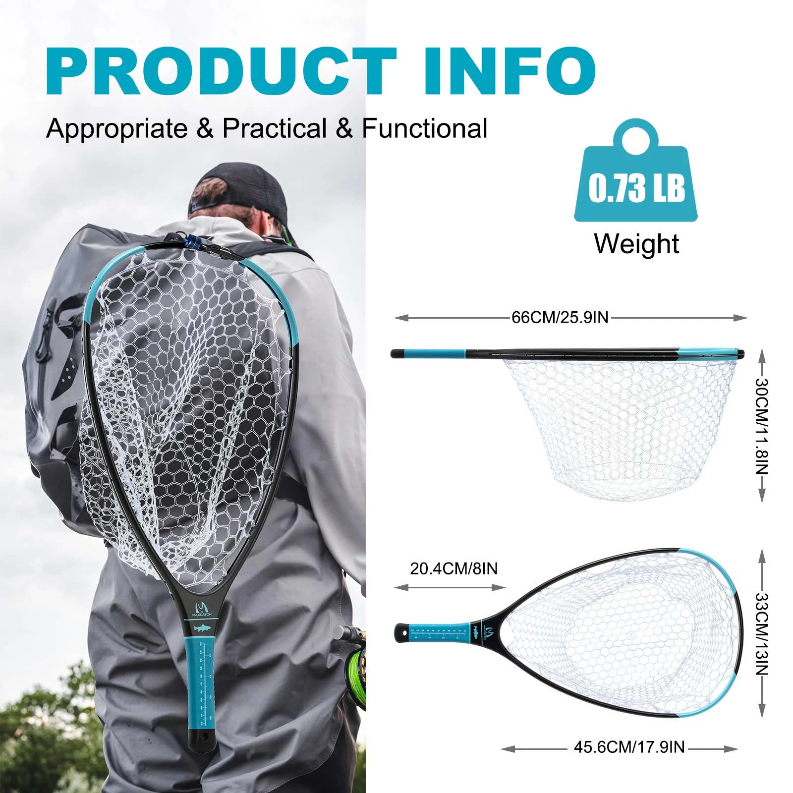 Maximumcatch Fly Fishing Landing Net Solid Carbon Fiber Frame Nomad Hand Strong & Light Clear Rubber Net