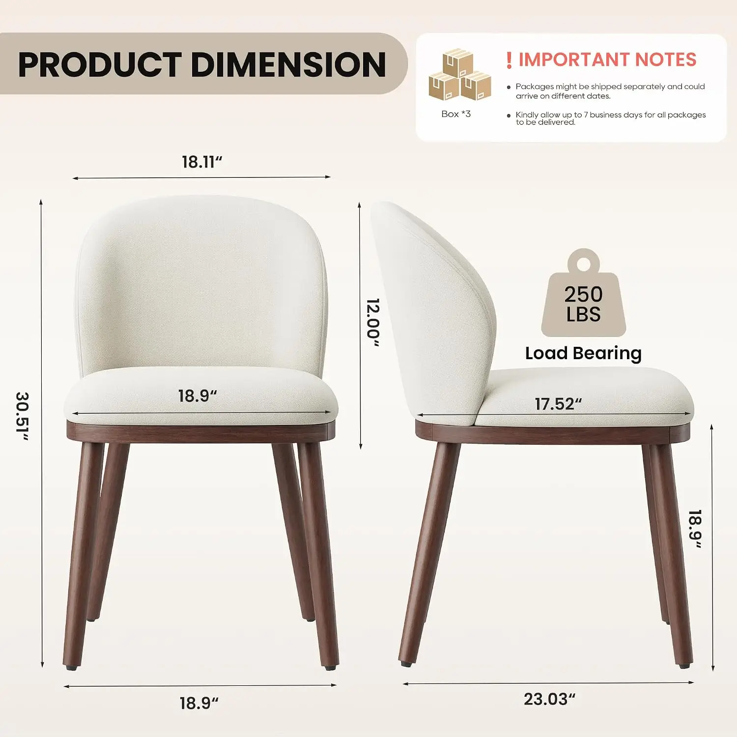 Mid-Century Modern Dining Chairs Set of 6, Upholstered Kitchen Chairs with Solid Wood Legs & Built-in Handle,, Customized