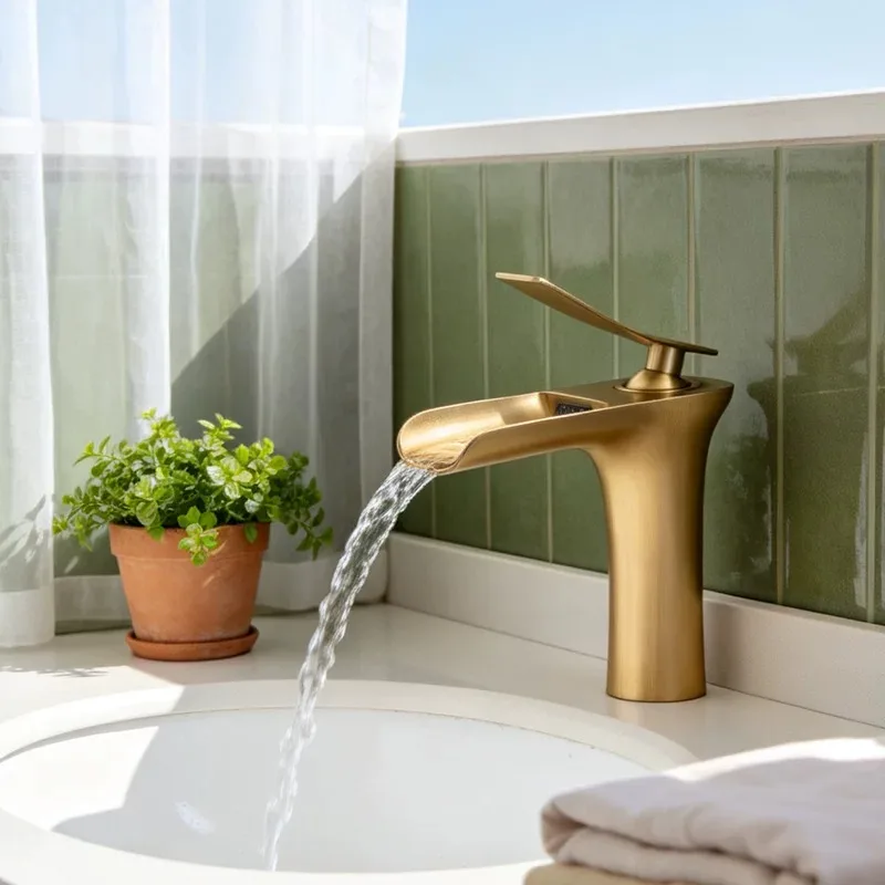 European Vintage Brass Basin Faucet Waterfall Antique Bathroom Sink Mixer Tap Hot Cold Retro Washbasin Faucet