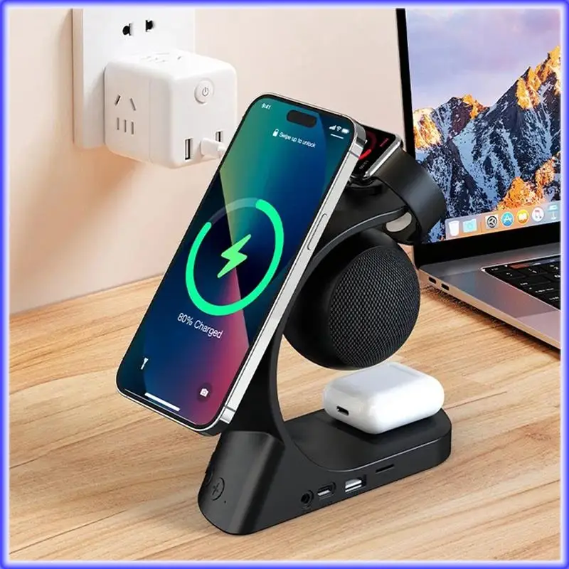 

A82E-5 In 1 Bluetooth Speaker Magnetic Wireless Charger 15W Fast Charge For Watch Earphone For Universal Mobile