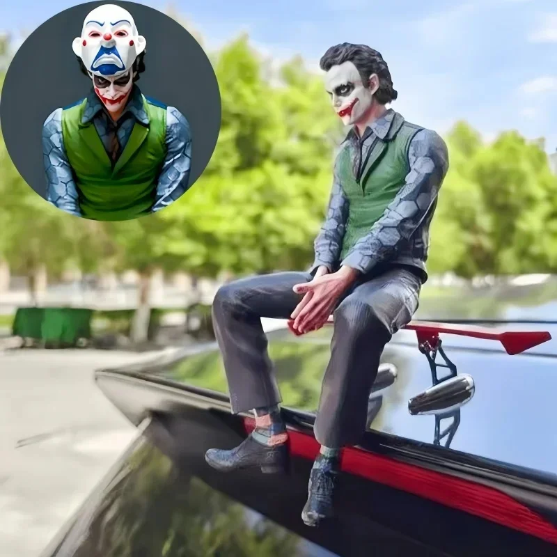 Hot 30cm Joker Sitting Posture Figure Pvc Car Rear Roof Pendant Car Rear Exterior Ornaments Model Car Clown Ornamen Toys Gift