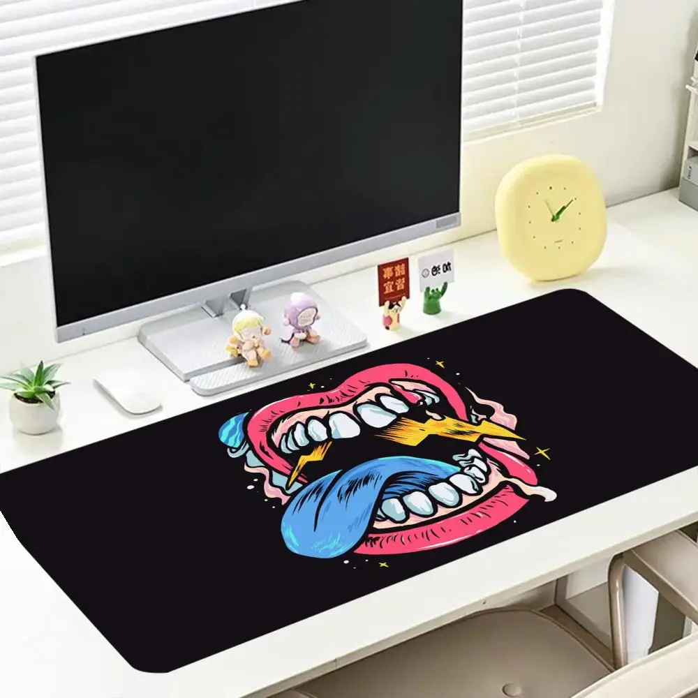 Colorful Monster Mouth Large Size Mouse Pad Stitched Edge Craft Natural Rubber Material Large Desk Mat