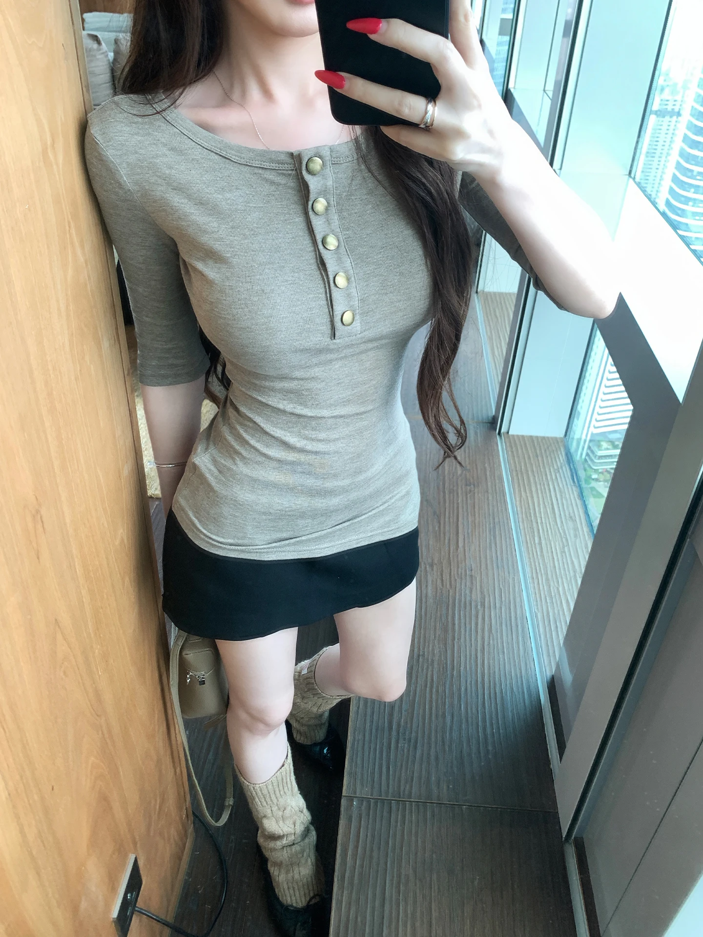 

Женская приталенная футболка Bao Zhi Zhi с коротким рукавом из шерсти и лиоцелла, весна-осень, с вышивкой букв, повседневный стиль, круглый вырез горловины
