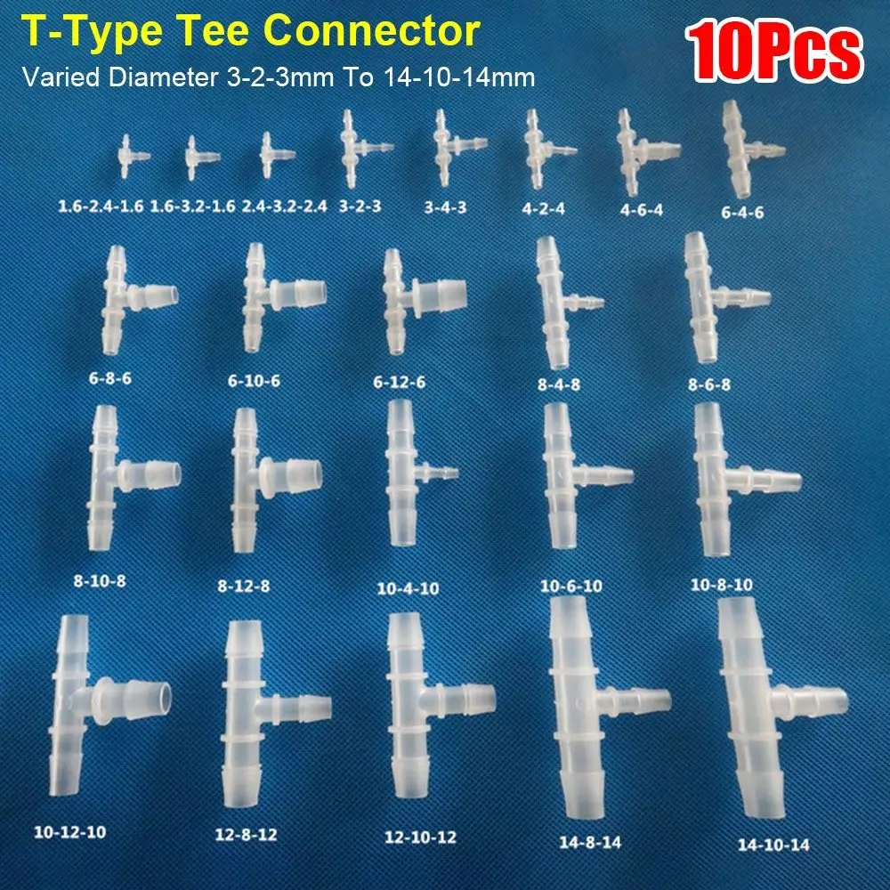 

10 шт. от 3 до 32 мм до 14-10-14 мм Т-образный тройник, пластиковый трехходовой разъем с разными диаметрами, мягкие фитинги для шлангов из полипропилена и полиэтилена