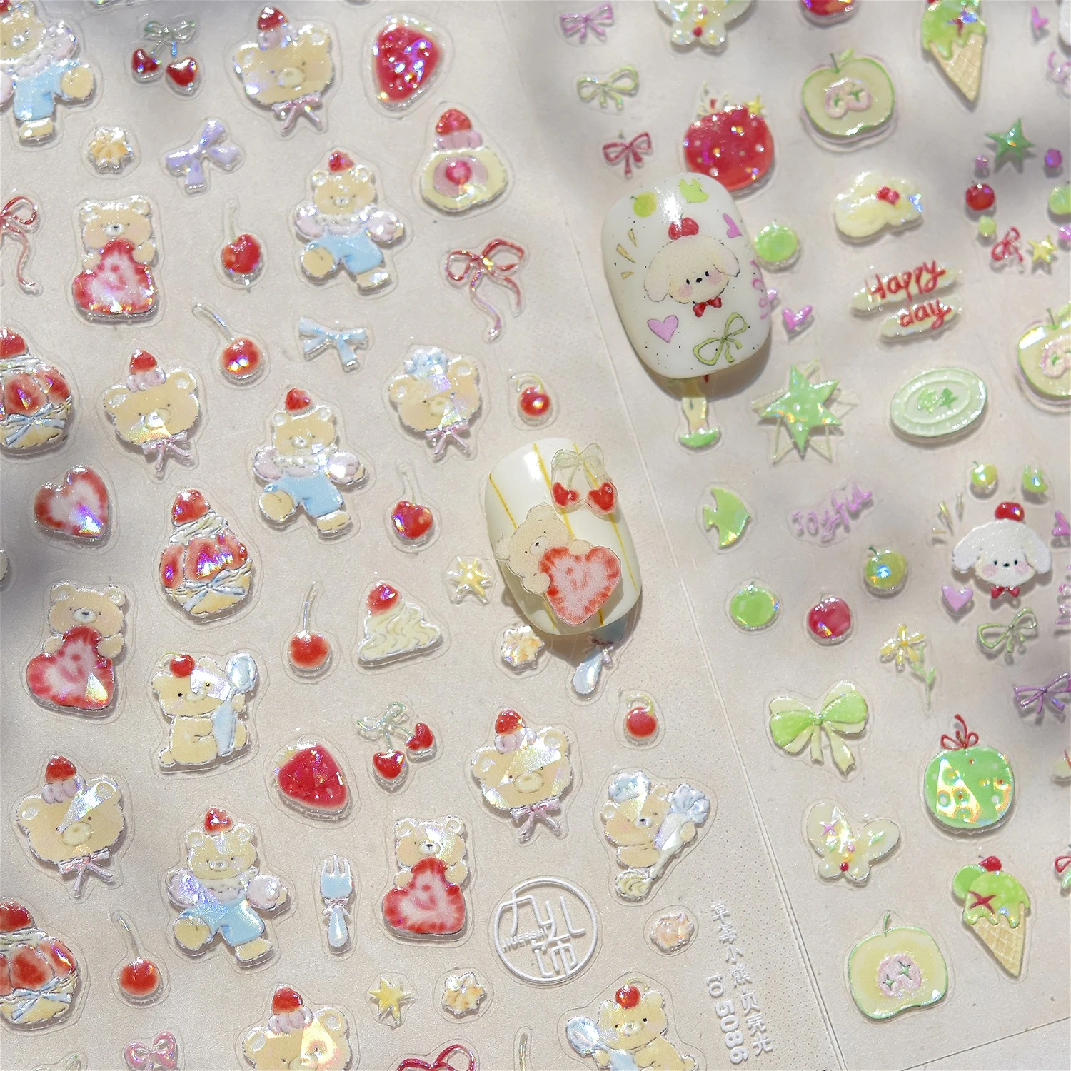

Cute Bear Dog Ice Cream Apple Strawberry Cherry Bowknot Star Pudding Self Adhesive Nail Art Decorations Stickers Manicure Decals