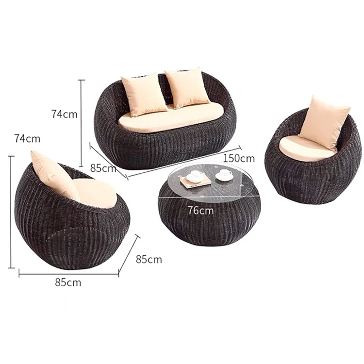 Factory Sale 4 Pcs Patio Balcony Outdoor Wicker Rattan Villa Courtyard Aluminum Waterproof Garden Sectional Sofa Set