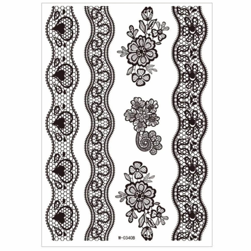 Black Mehndi Stickers Henna Tattoo Stickers Lace Fake Tattoo Legs Arm Temporary Tattoo Wedding Tool Waterproof Body Art Sticker