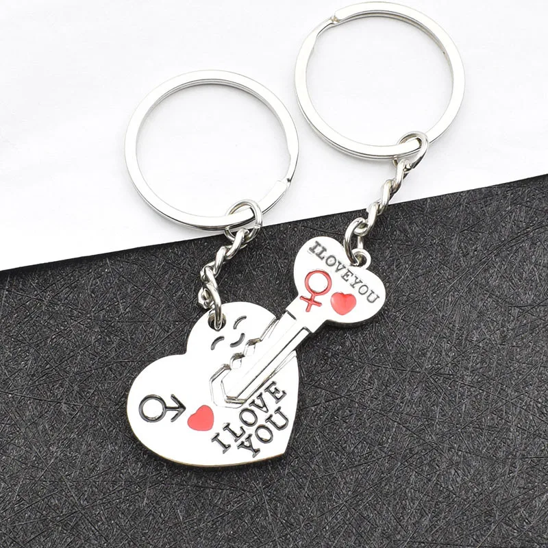 Couple Keychain Creative Secret Love You English Couple Metal Arrow Heart Piercing Pendant Couple Style image 4