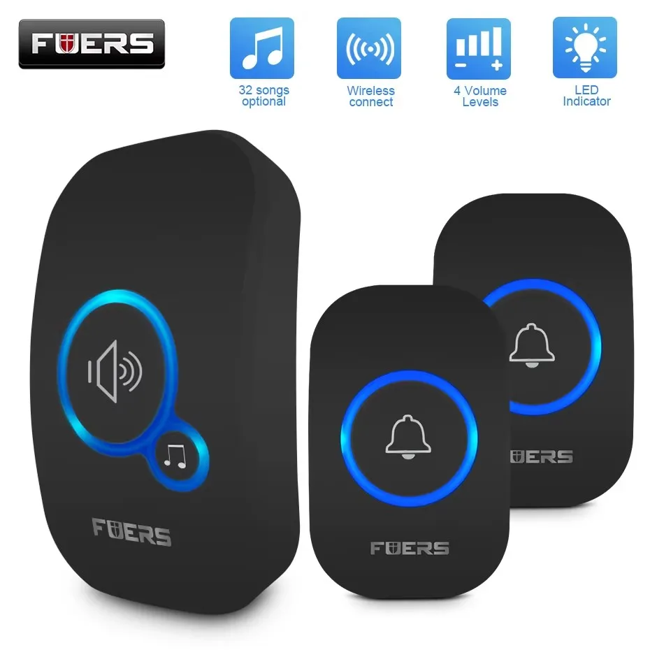 Fuers Wireless Doorbell Waterproof Welcome Chime Home Door Bell Intelligent 32 Songs Smart Alarm With Battery For Store Hotel