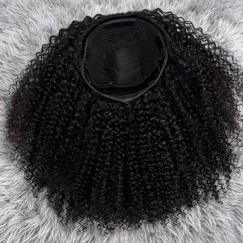 Kinky Curly Half Wig Human Hair 250 Density Upgrade Drawstring Seamless Flip Over 3 In 1 Wear And Go No Glue No Lace For Women