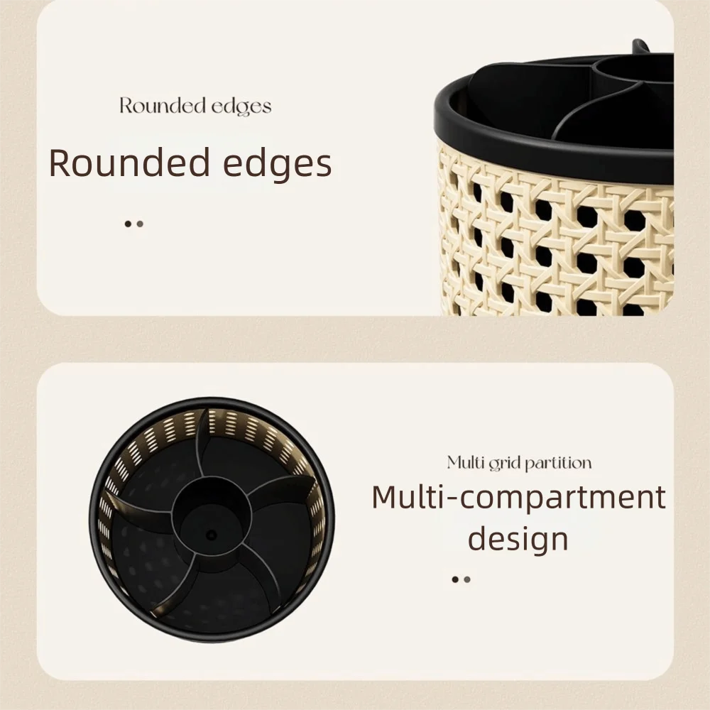 360° Rotating Desktop Pen Holder Large Capacity Multifunctional Makeup Brush Storage Box Grid Design Vintage